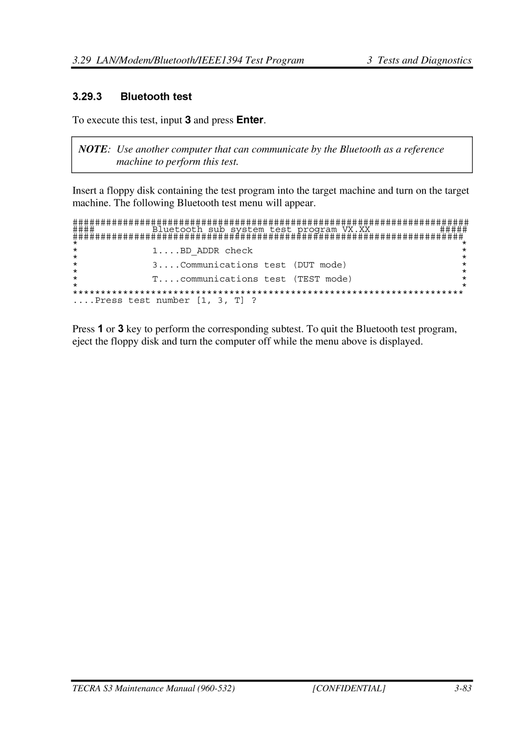 Toshiba S4 manual Bluetooth test 