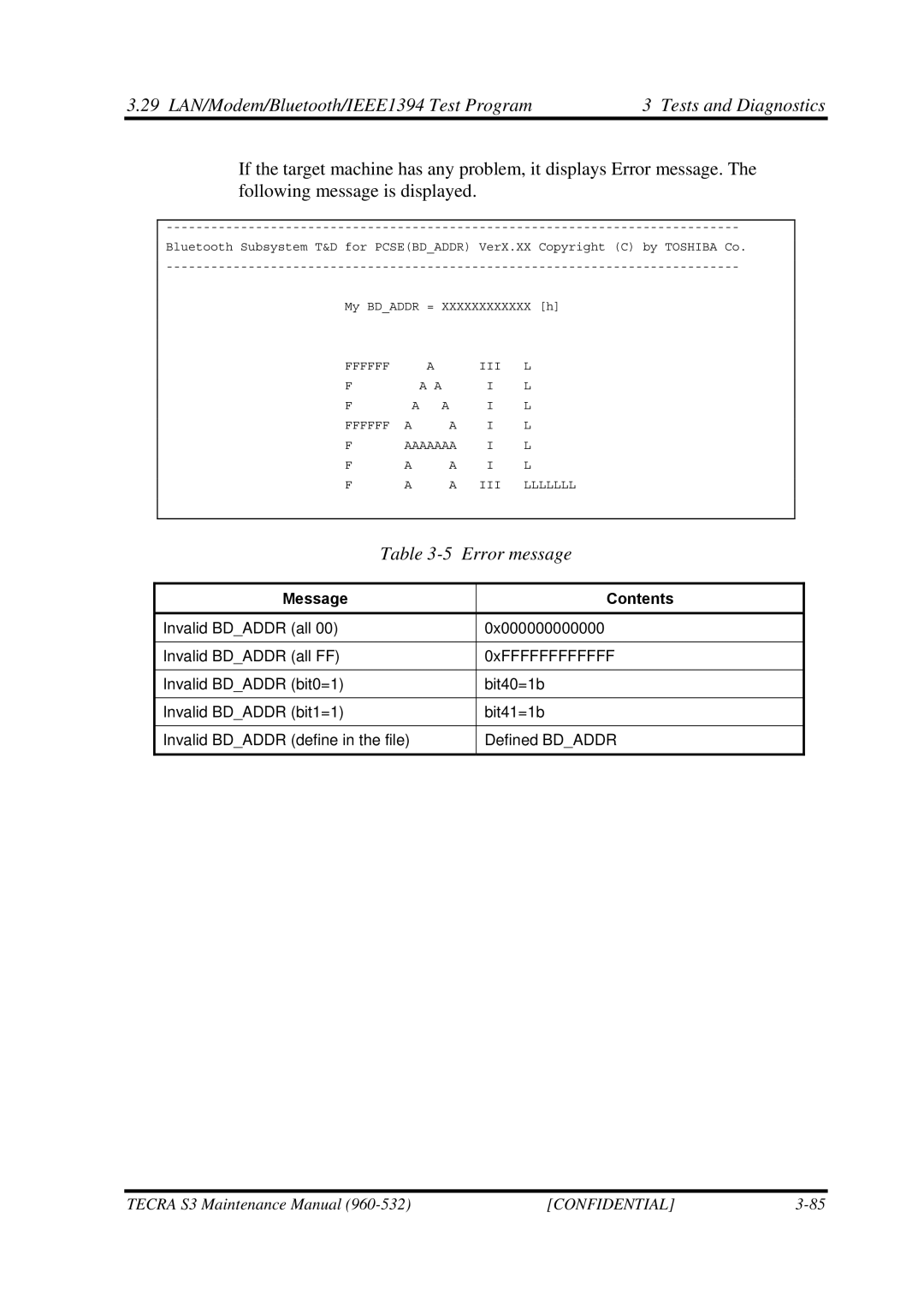 Toshiba S4 manual Error message, Message Contents 