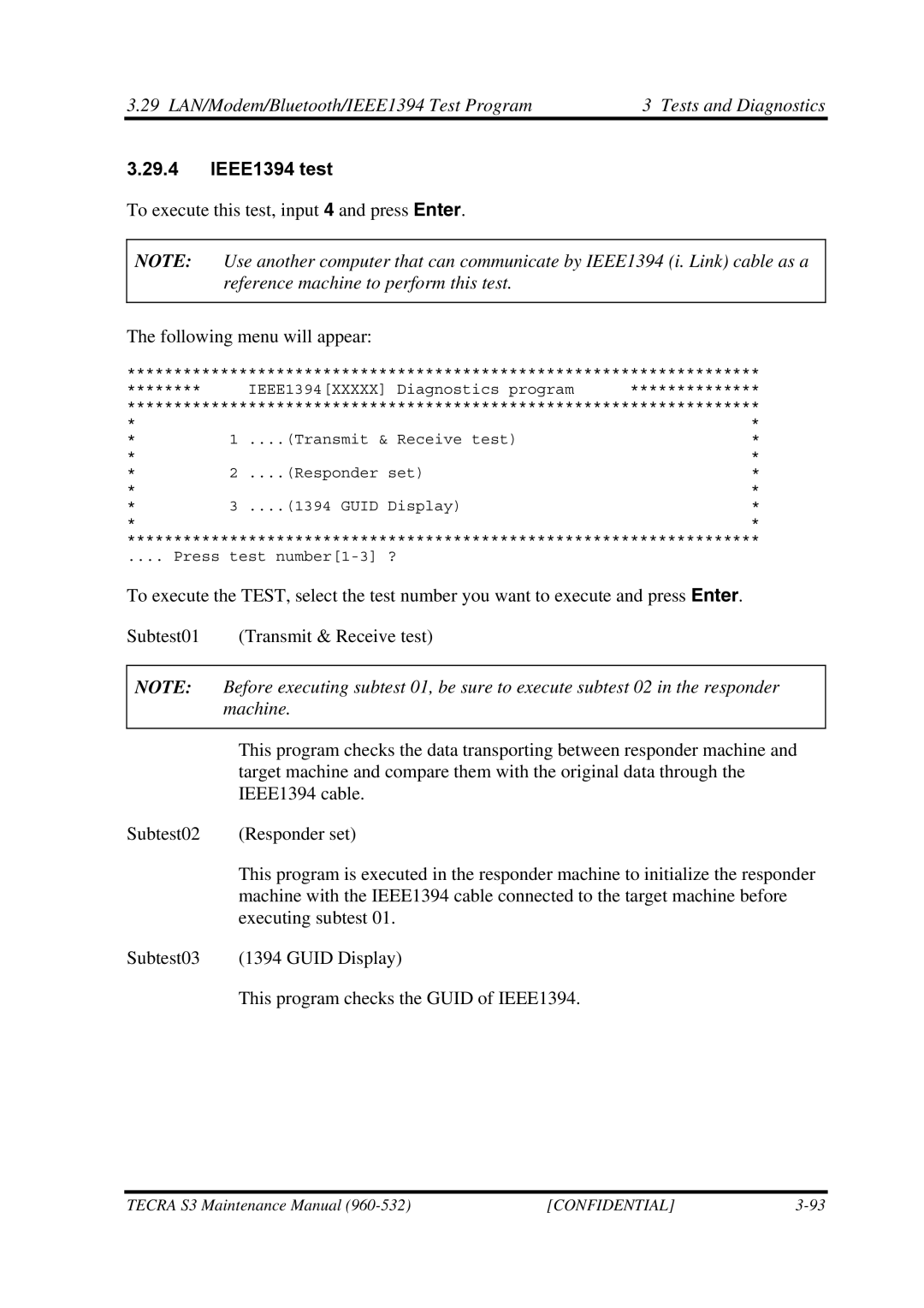 Toshiba S4 manual IEEE1394 test, Machine 