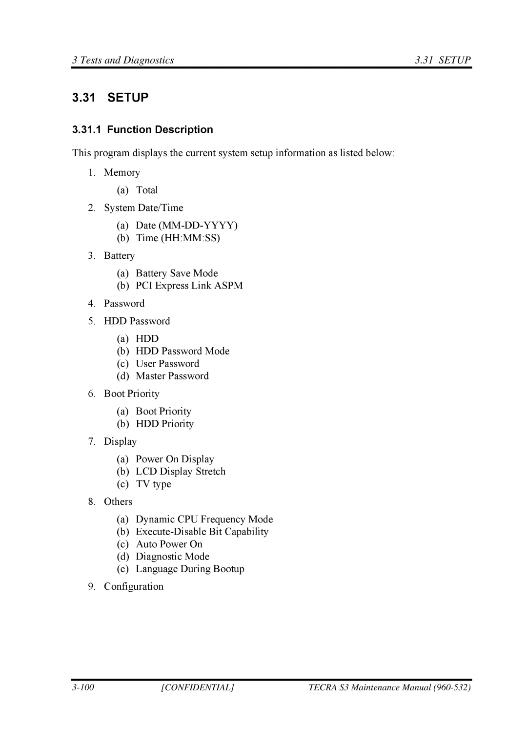 Toshiba S4 manual Tests and Diagnostics Setup 