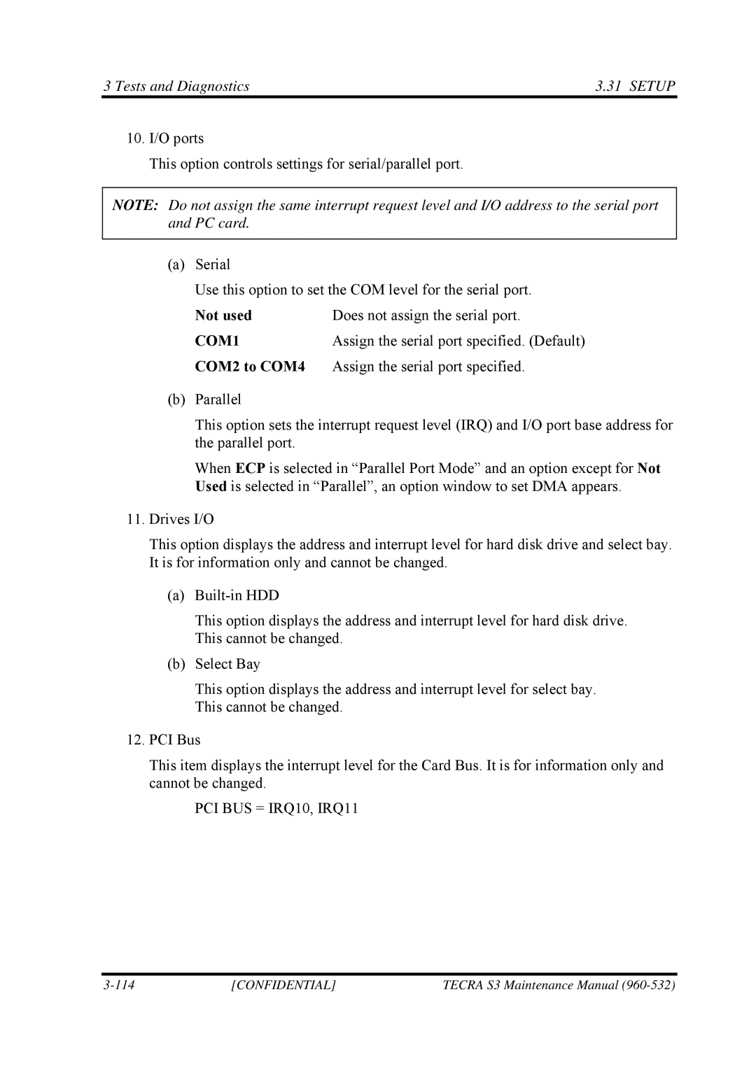 Toshiba S4 manual Not used Does not assign the serial port, Assign the serial port specified. Default 