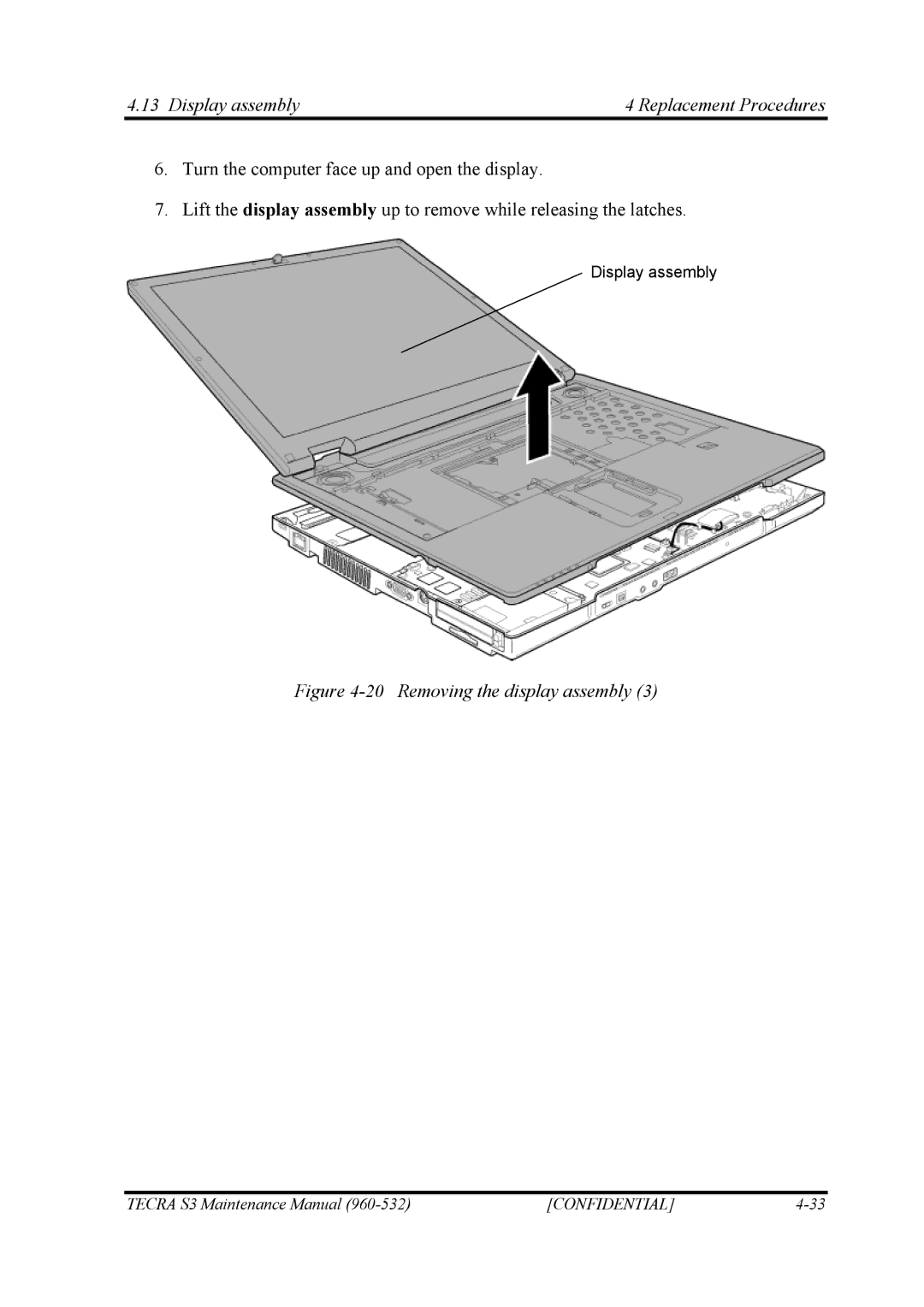 Toshiba S4 manual Removing the display assembly 