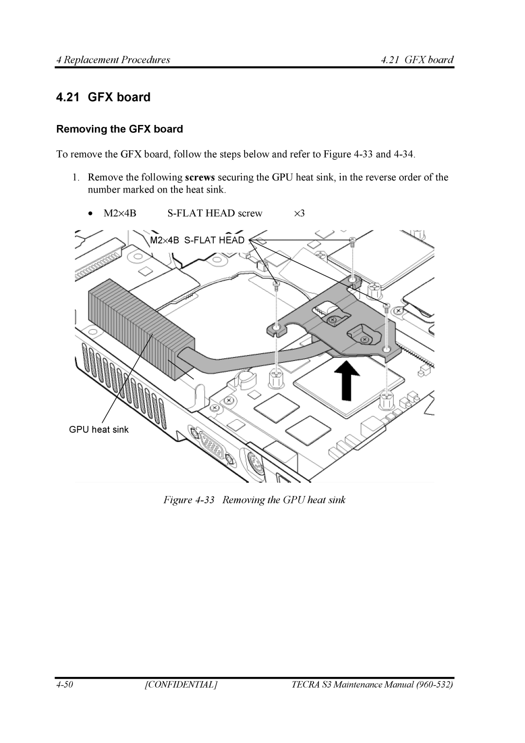 Toshiba S4 manual Replacement Procedures GFX board, Removing the GFX board 