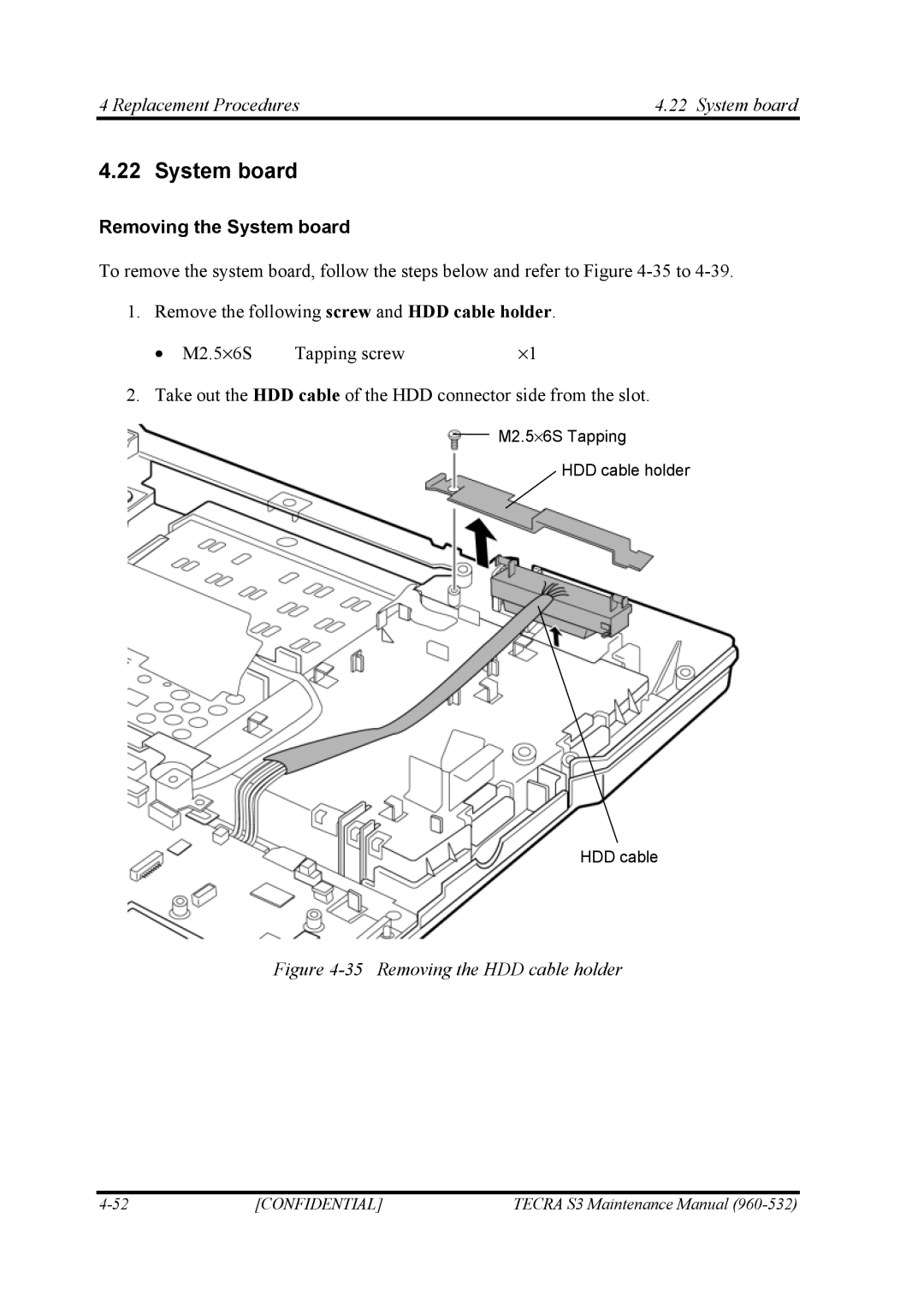 Toshiba S4 manual Replacement Procedures System board, Removing the System board 