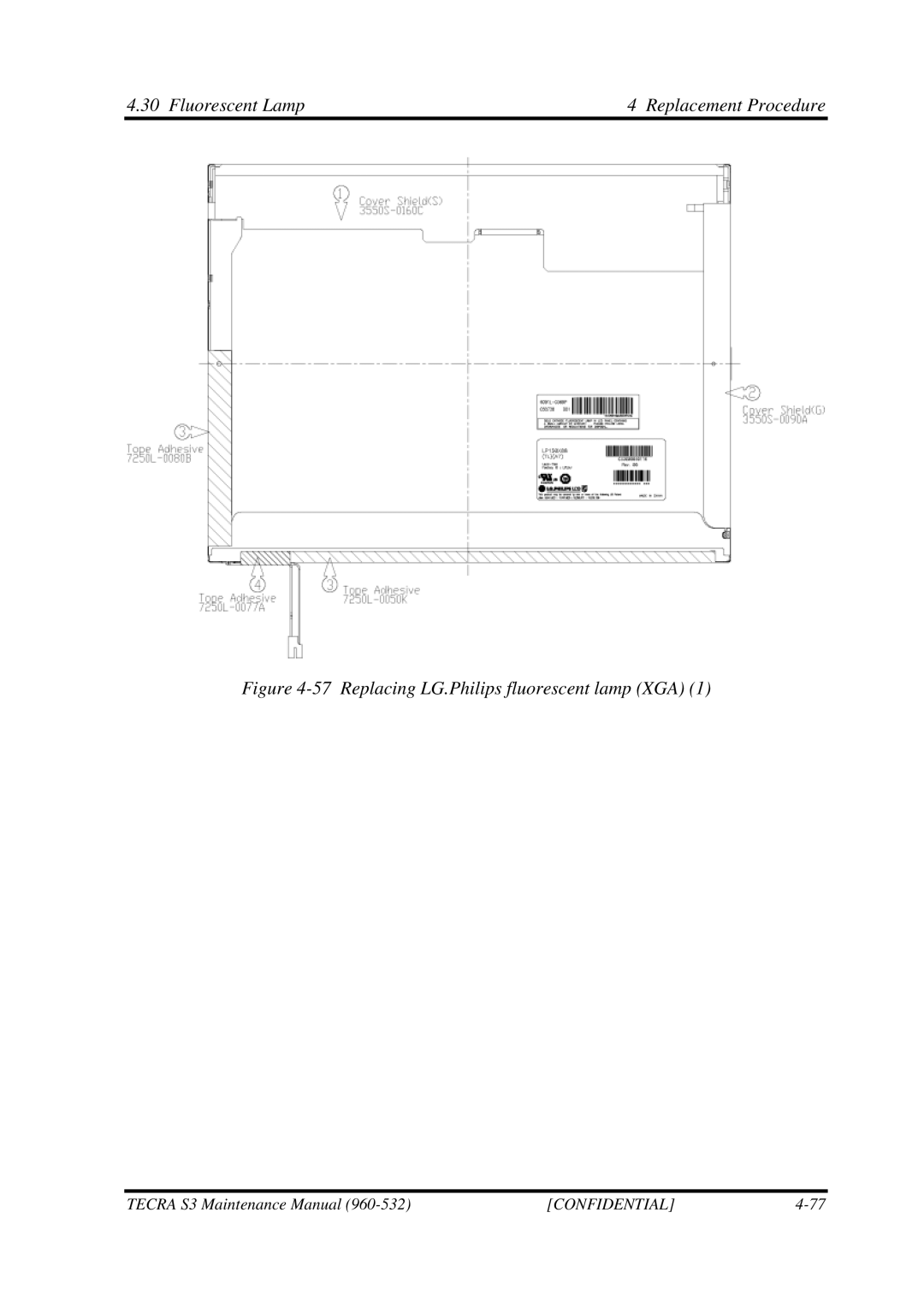 Toshiba S4 manual Replacing LG.Philips fluorescent lamp XGA 