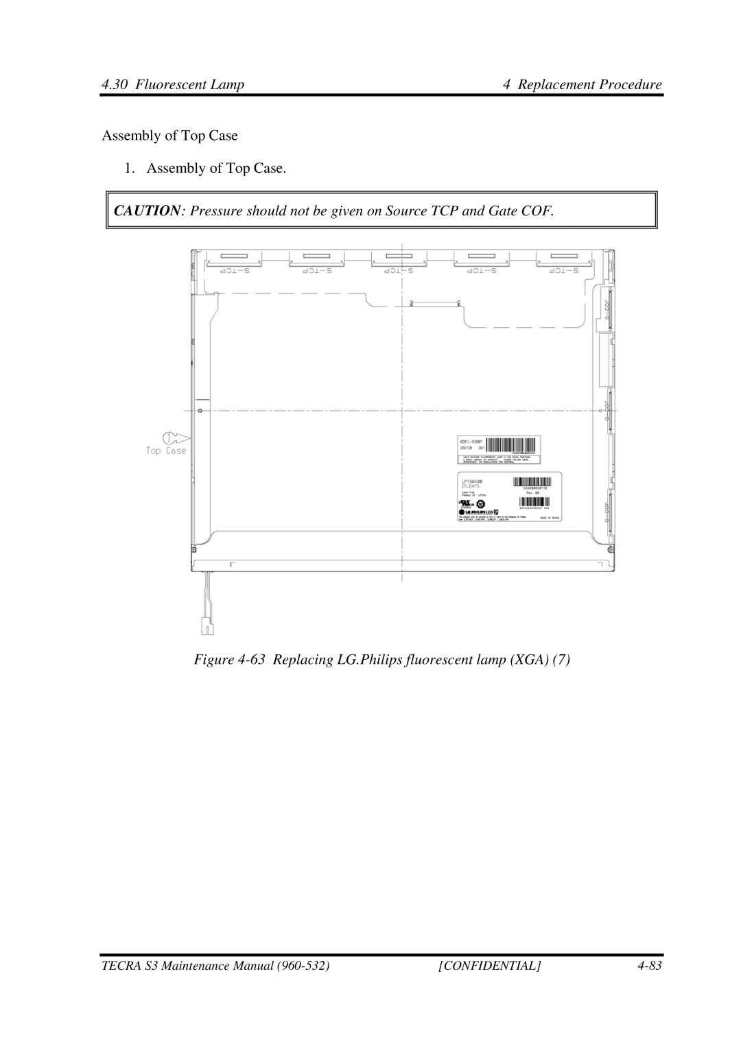 Toshiba S4 manual Replacing LG.Philips fluorescent lamp XGA 