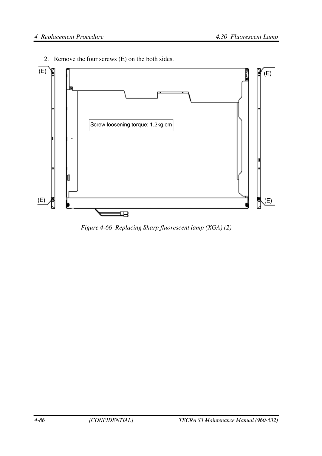 Toshiba S4 manual Replacing Sharp fluorescent lamp XGA 