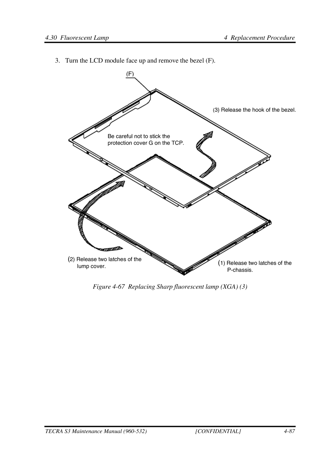 Toshiba S4 manual Replacing Sharp fluorescent lamp XGA 