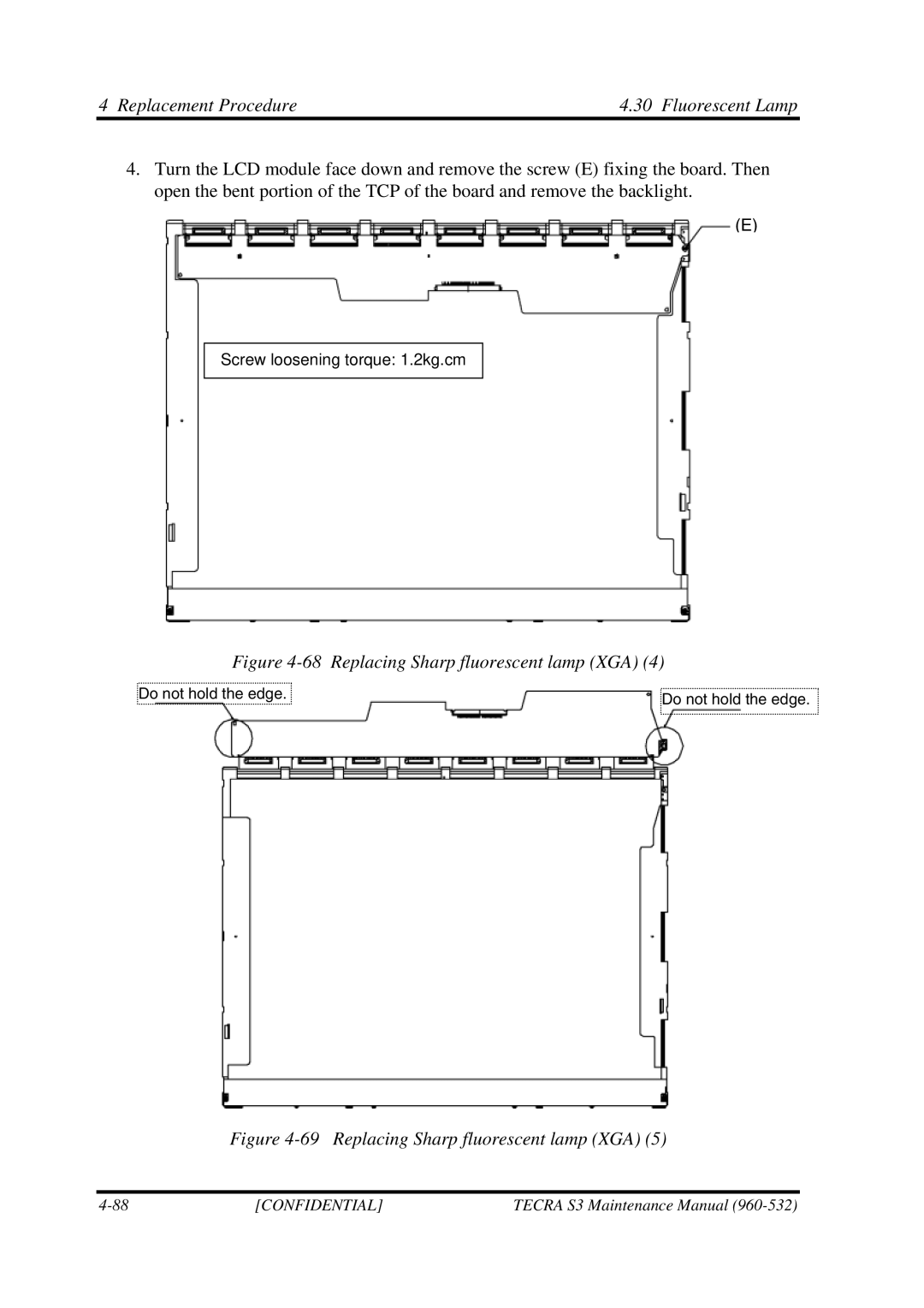 Toshiba S4 manual Replacing Sharp fluorescent lamp XGA 