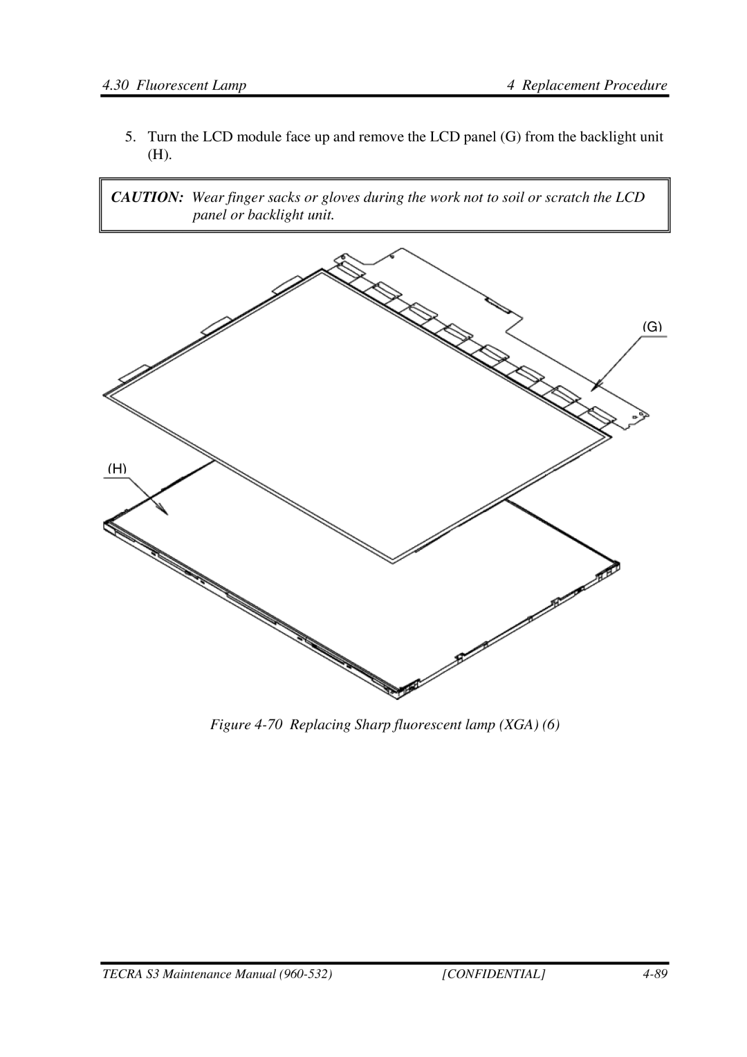 Toshiba S4 manual Replacing Sharp fluorescent lamp XGA 