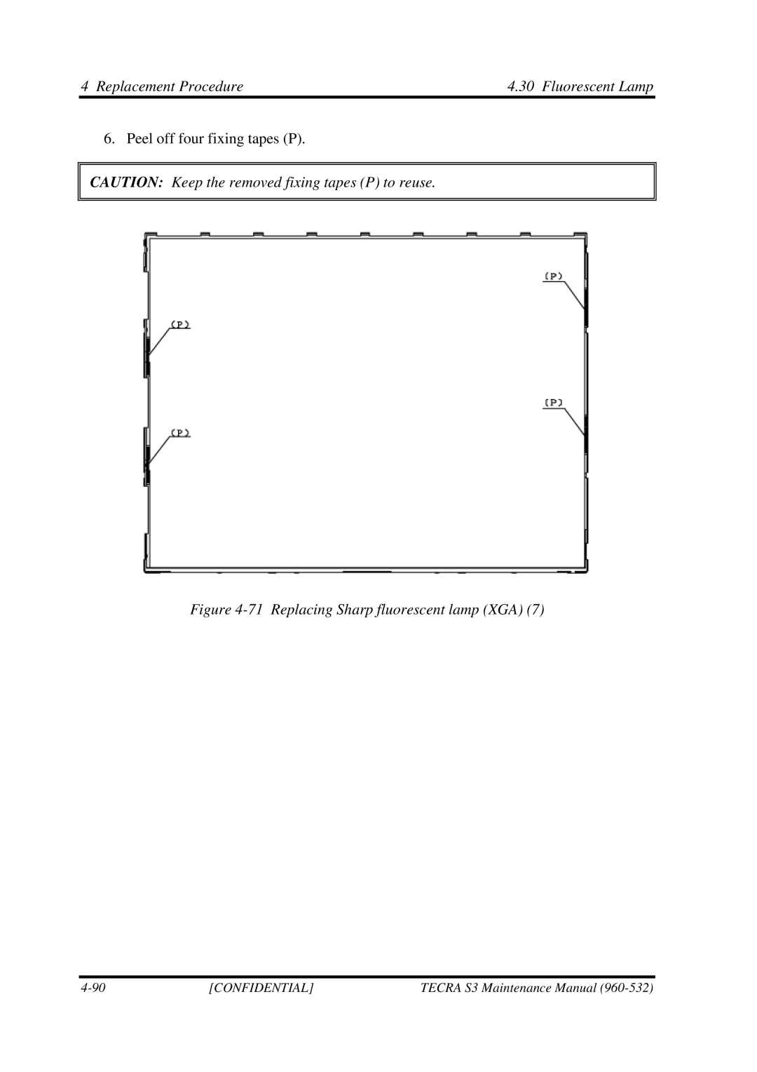 Toshiba S4 manual Replacing Sharp fluorescent lamp XGA 