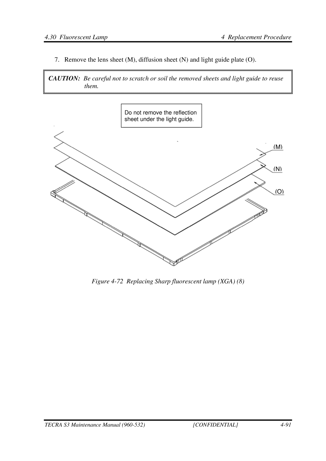 Toshiba S4 manual Replacing Sharp fluorescent lamp XGA 