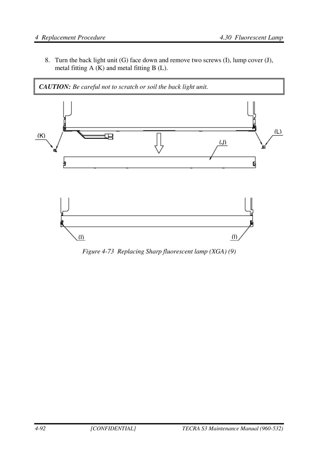 Toshiba S4 manual Replacing Sharp fluorescent lamp XGA 