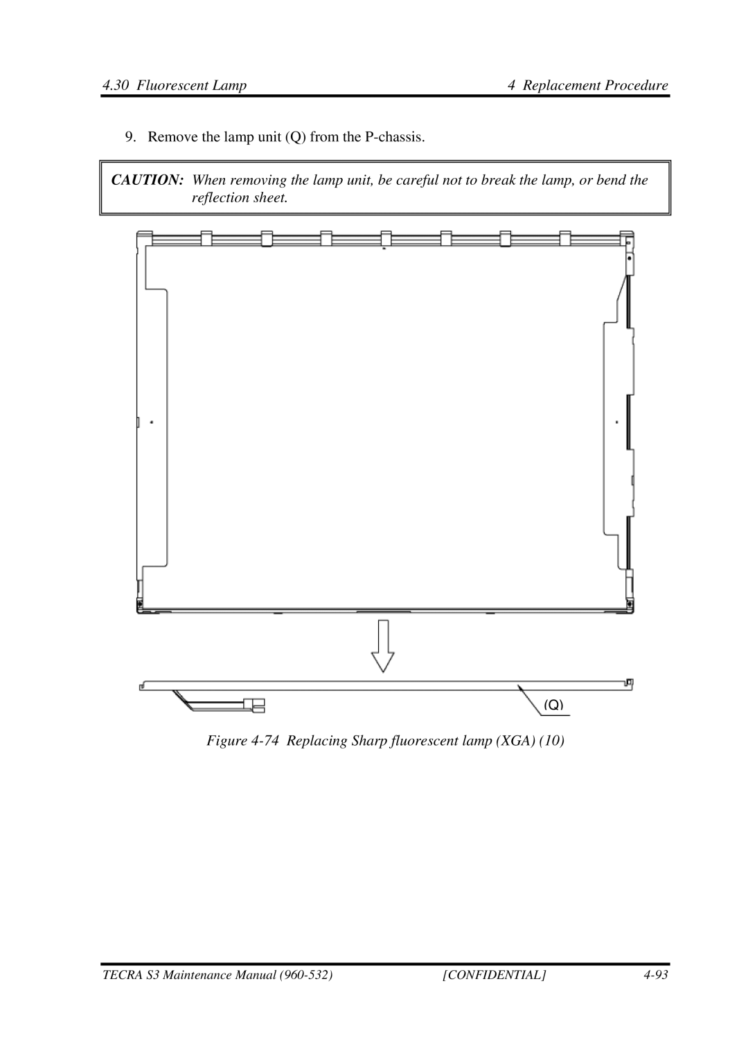 Toshiba S4 manual Replacing Sharp fluorescent lamp XGA 