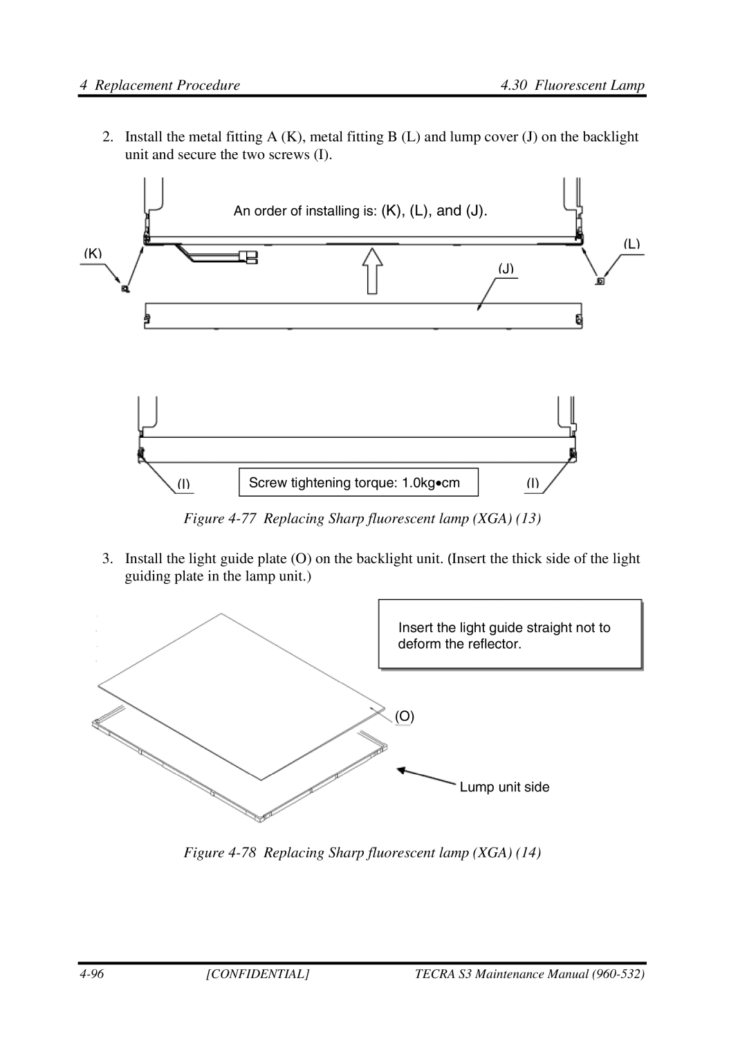 Toshiba S4 manual Replacing Sharp fluorescent lamp XGA 