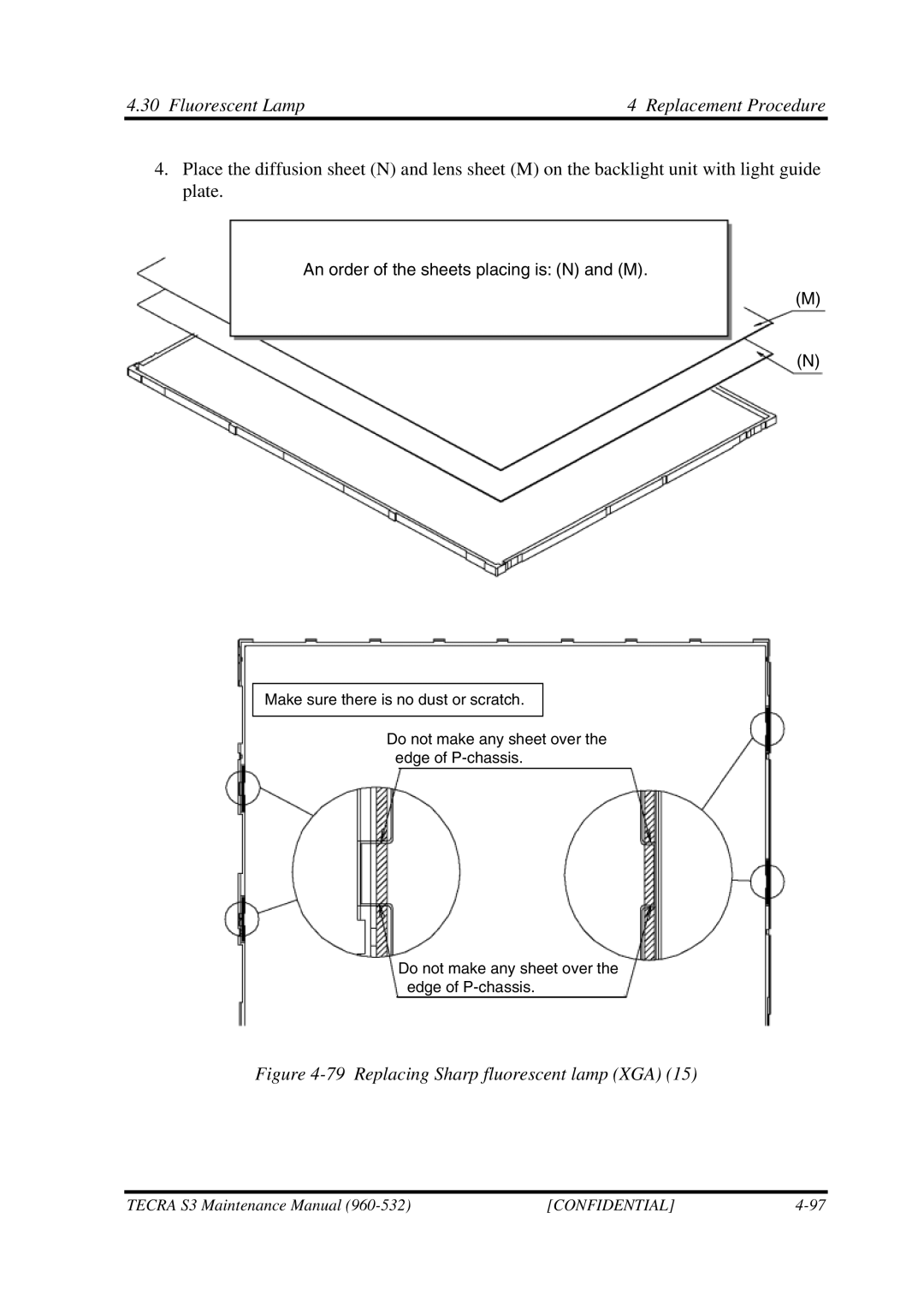 Toshiba S4 manual Replacing Sharp fluorescent lamp XGA 