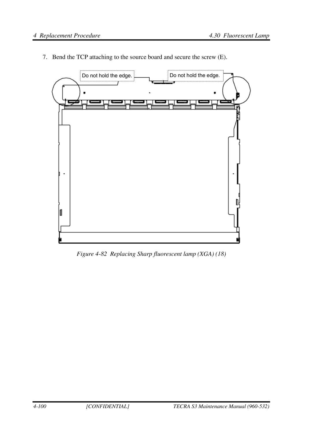 Toshiba S4 manual Replacing Sharp fluorescent lamp XGA 