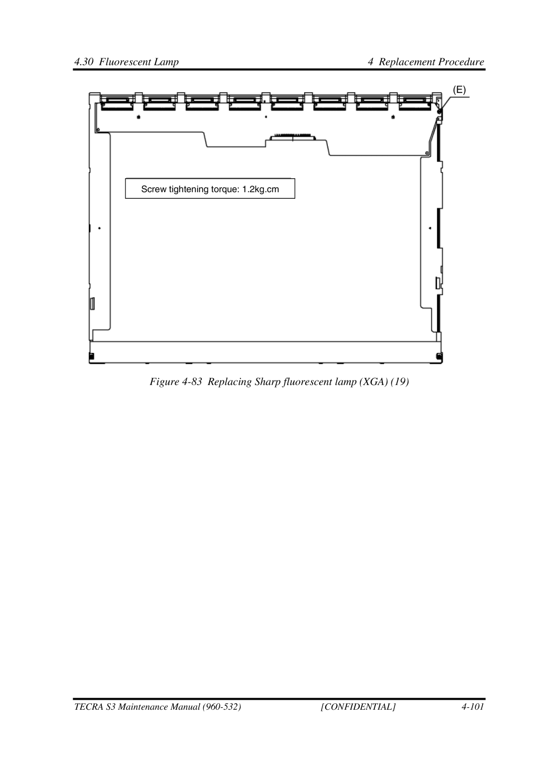 Toshiba S4 manual Replacing Sharp fluorescent lamp XGA 