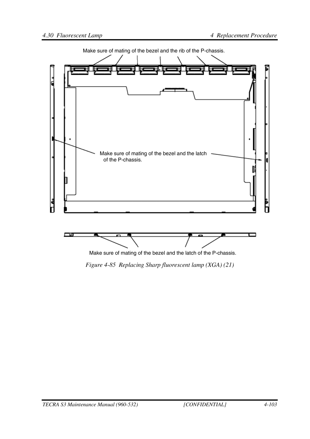 Toshiba S4 manual Replacing Sharp fluorescent lamp XGA 