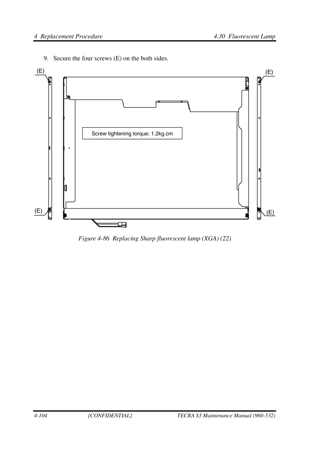 Toshiba S4 manual Replacing Sharp fluorescent lamp XGA 