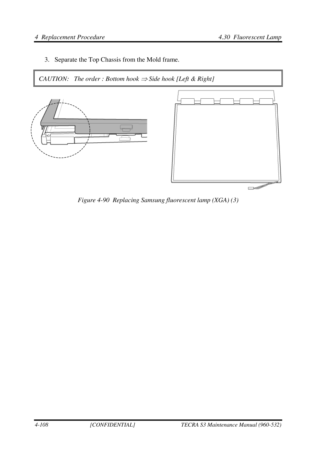 Toshiba S4 manual Replacing Samsung fluorescent lamp XGA 