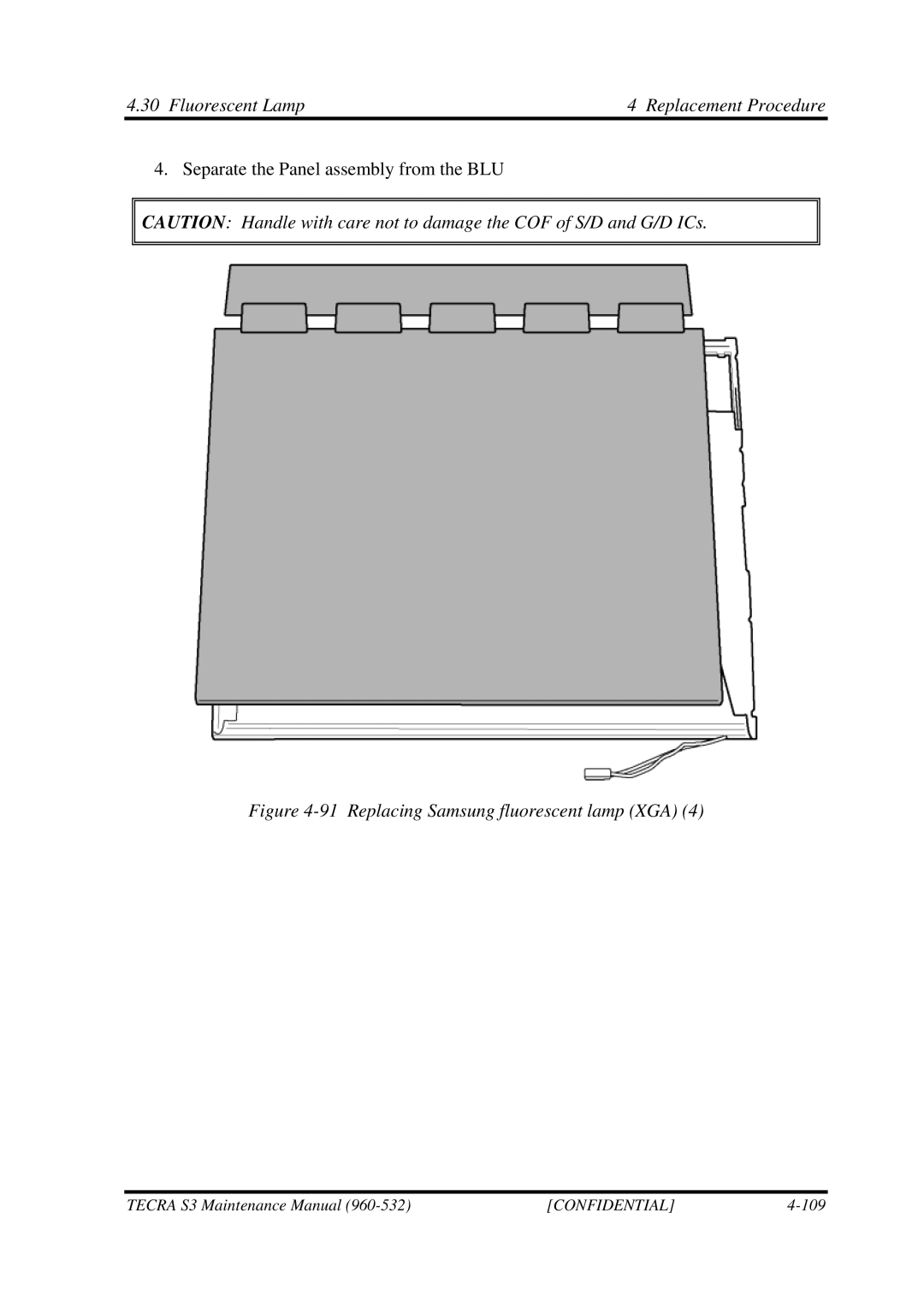 Toshiba S4 manual Replacing Samsung fluorescent lamp XGA 