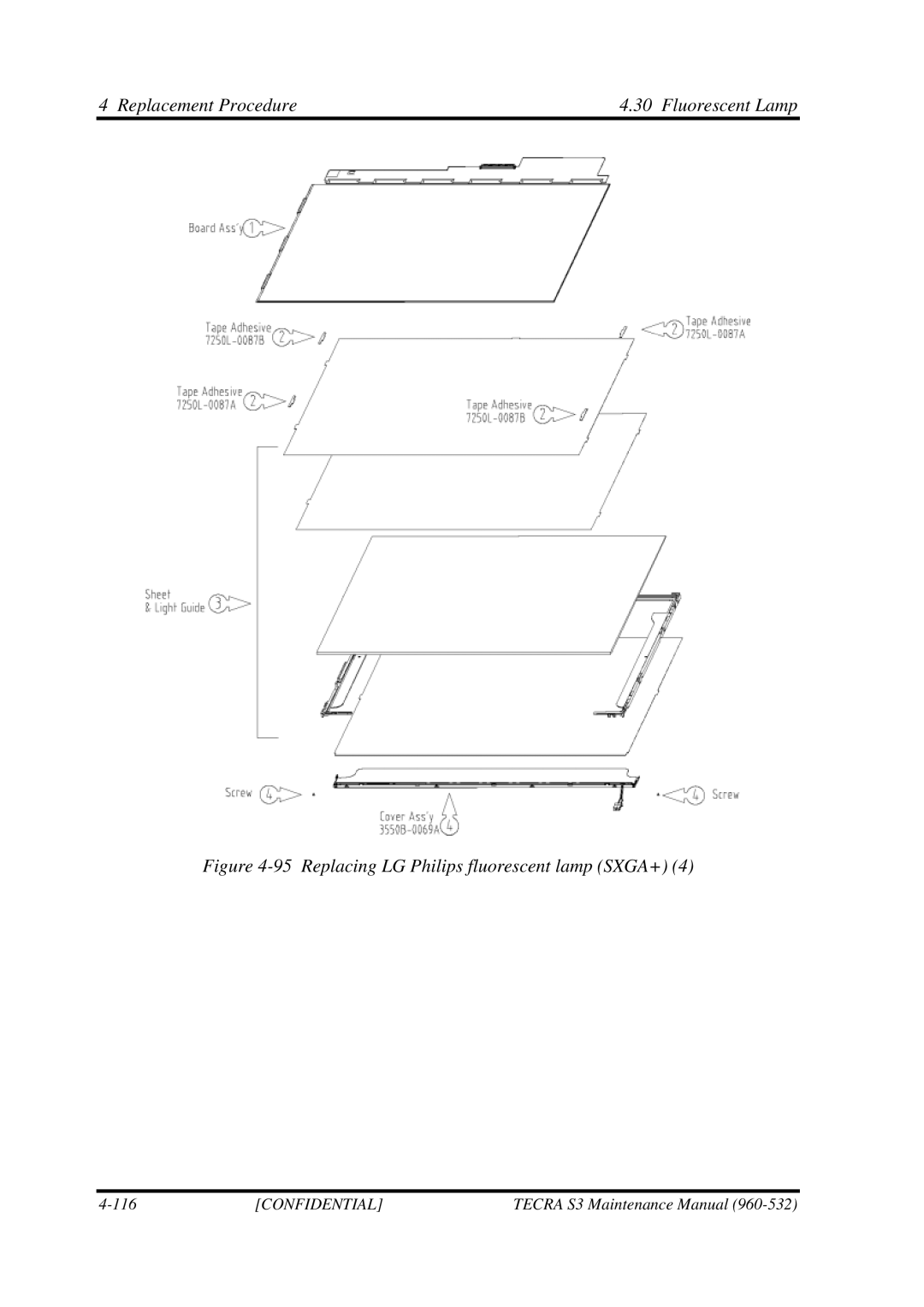 Toshiba S4 manual Replacing LG Philips fluorescent lamp SXGA+ 