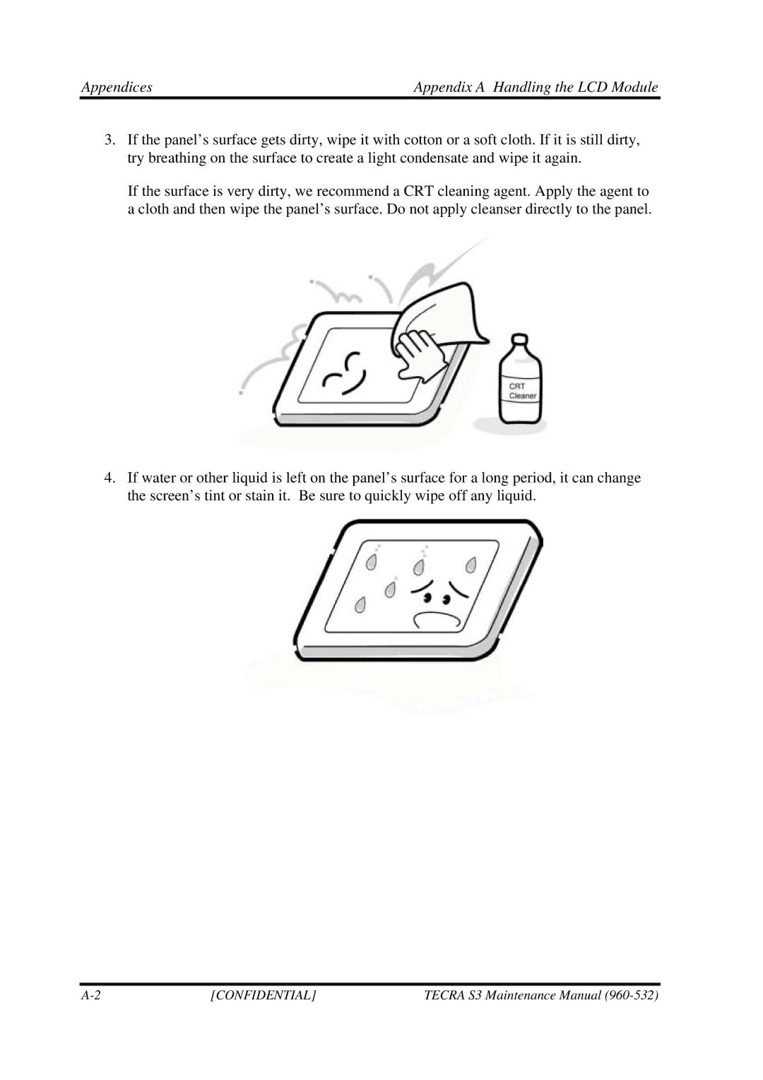 Toshiba S4 manual Appendices Appendix a Handling the LCD Module 