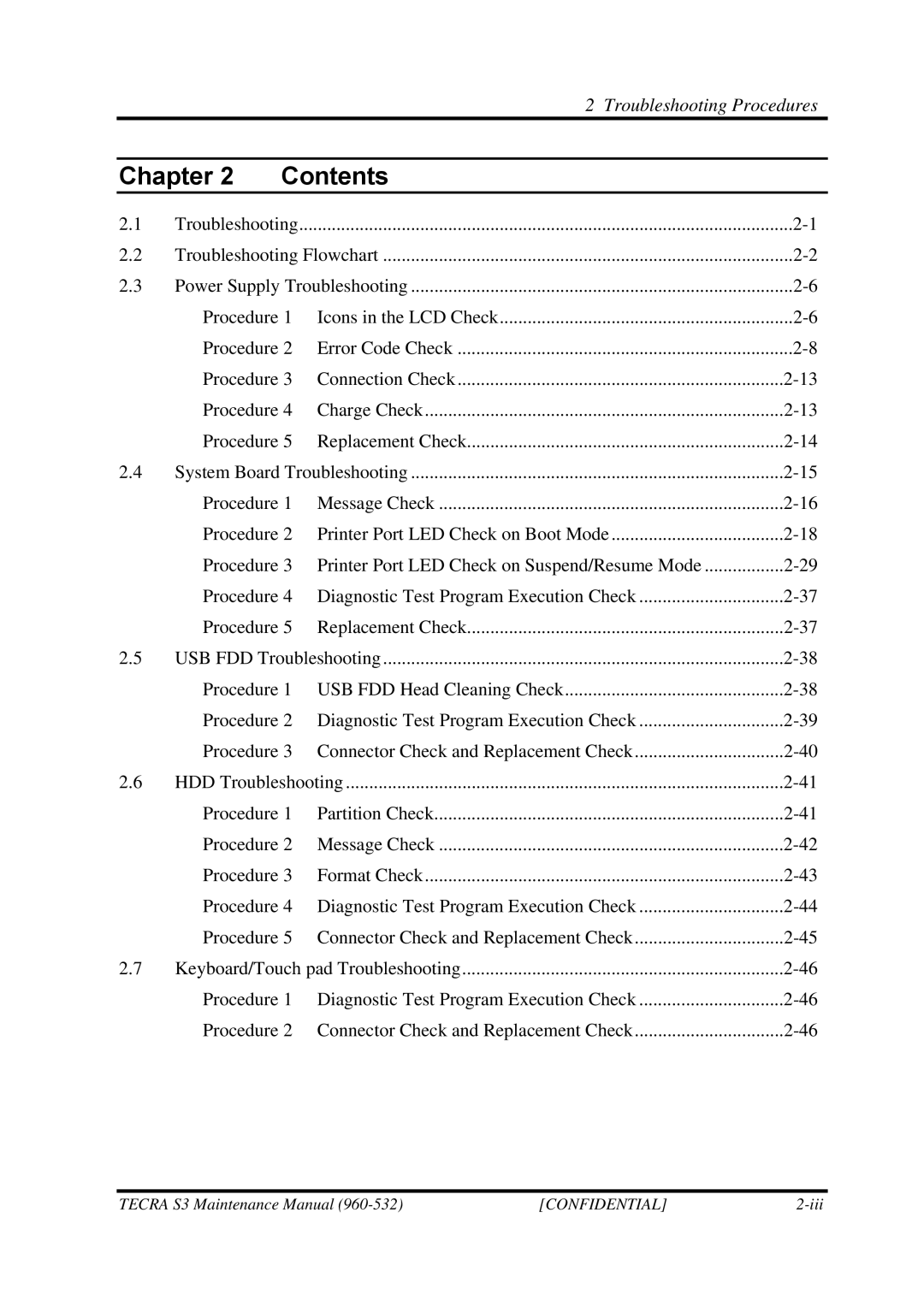 Toshiba S4 manual Chapter Contents 