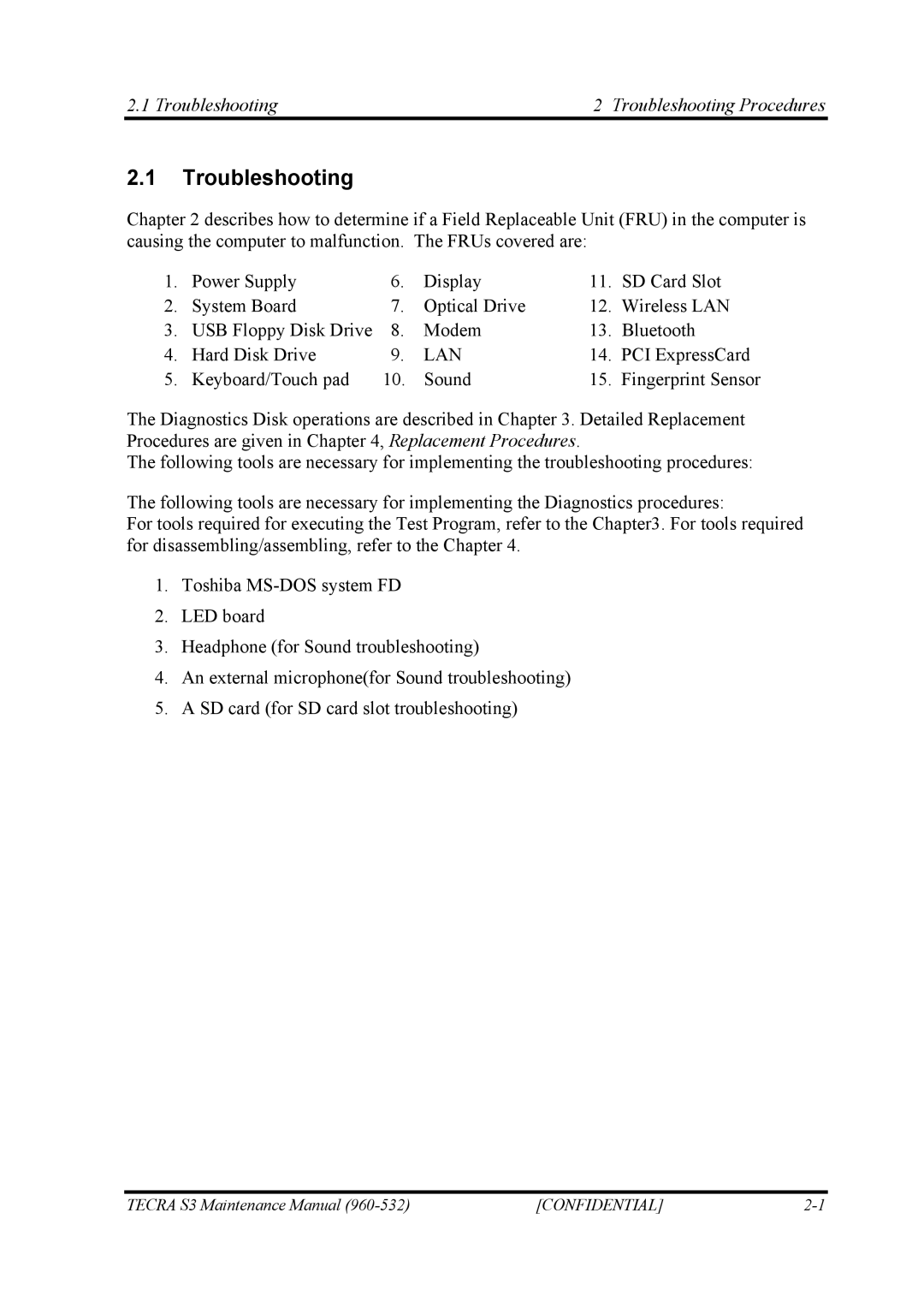 Toshiba S4 manual Troubleshooting Troubleshooting Procedures 