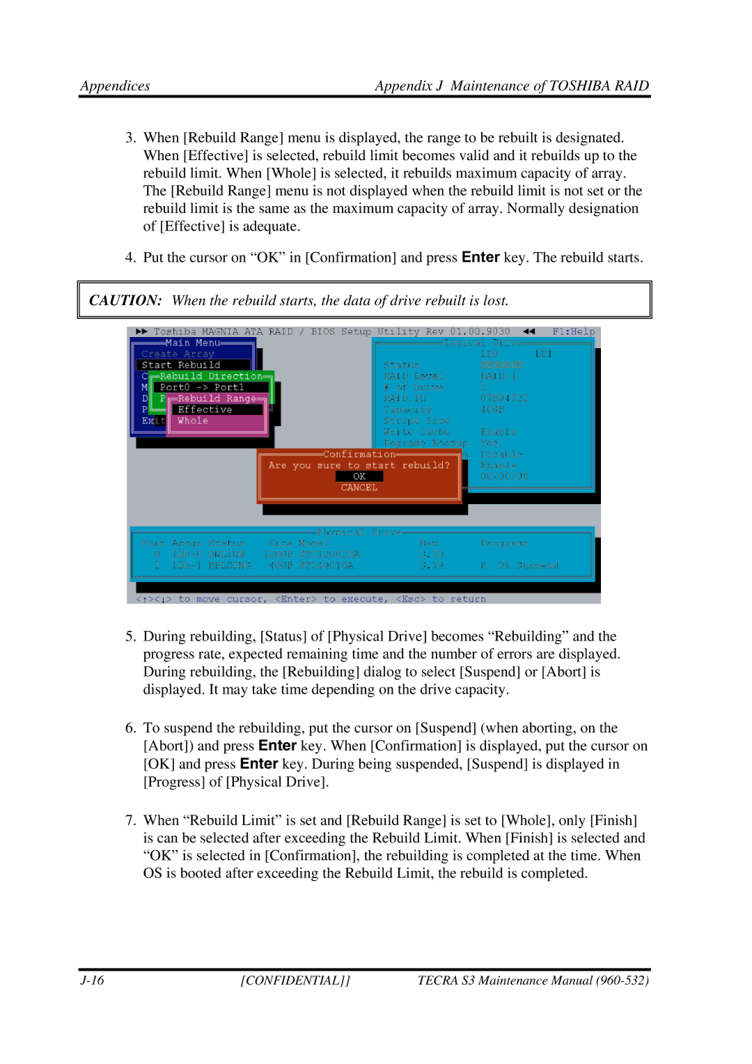 Toshiba S4 manual Appendices Appendix J Maintenance of Toshiba RAID 