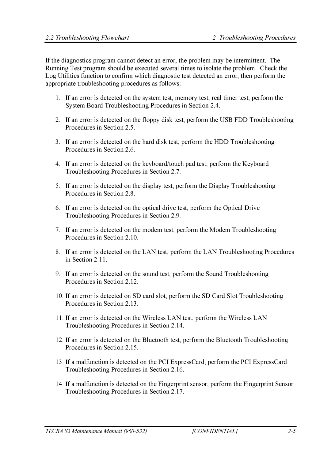 Toshiba S4 manual Troubleshooting Flowchart Troubleshooting Procedures 