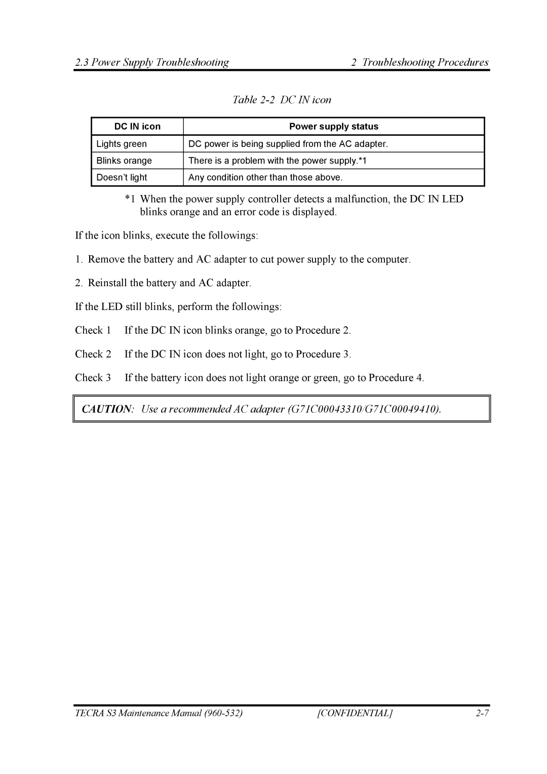 Toshiba S4 manual DC in icon Power supply status 