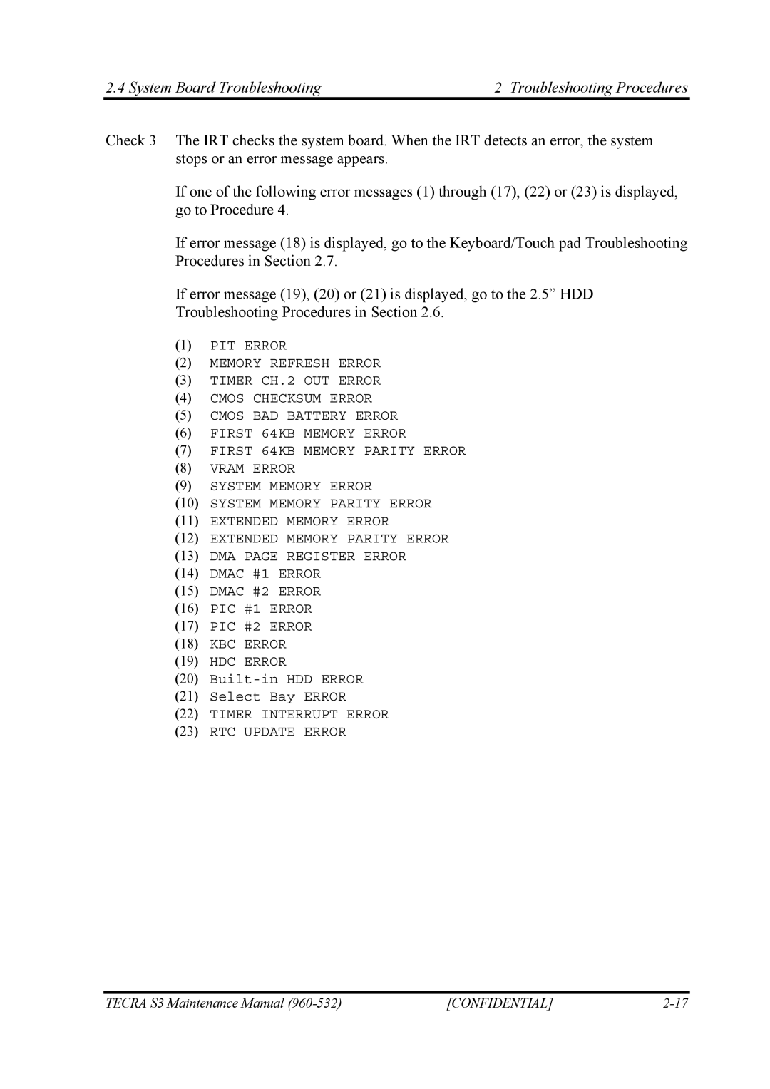 Toshiba S4 manual KBC Error HDC Error 