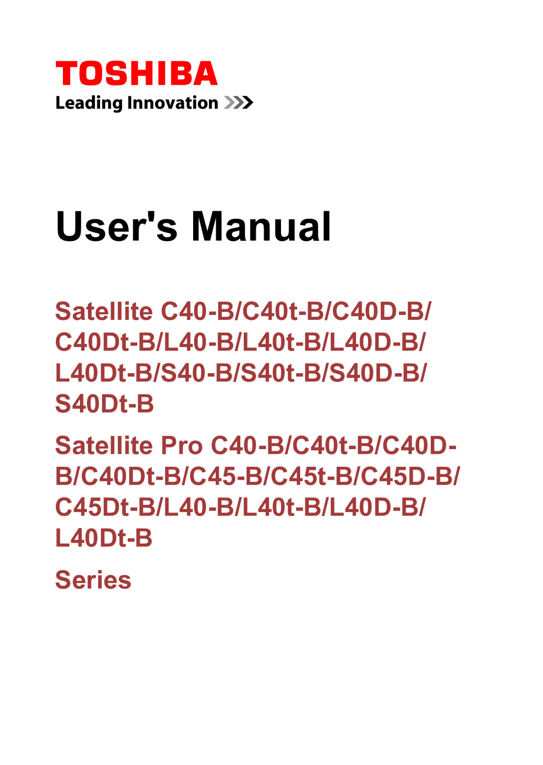 Toshiba S40Dt-B, S40D-B, S40t-B, S40-B, C45D-B, C45-B, C40t-B, C45Dt-B, C40Dt-B, C45t-B, C40-B, C40D- B, L40Dt-B, L40D-B user manual 
