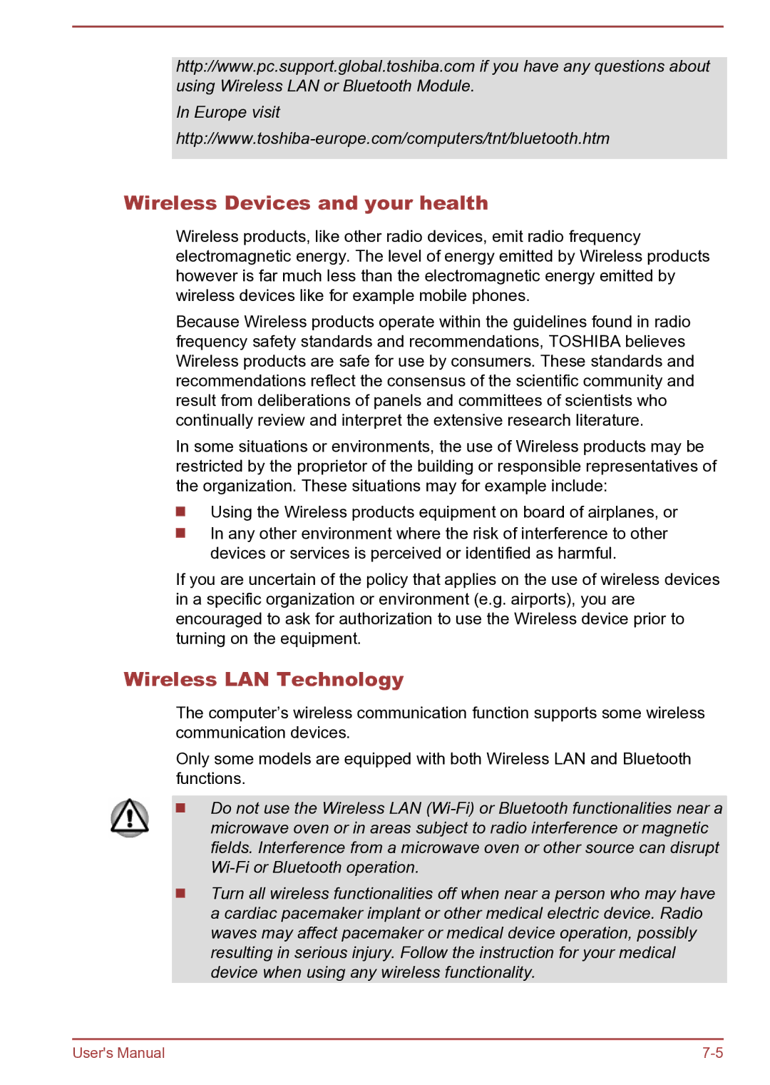 Toshiba C40Dt-B, S40D-B, S40Dt-B, S40t-B, S40-B, C45D-B, C45-B, C40t-B Wireless Devices and your health, Wireless LAN Technology 