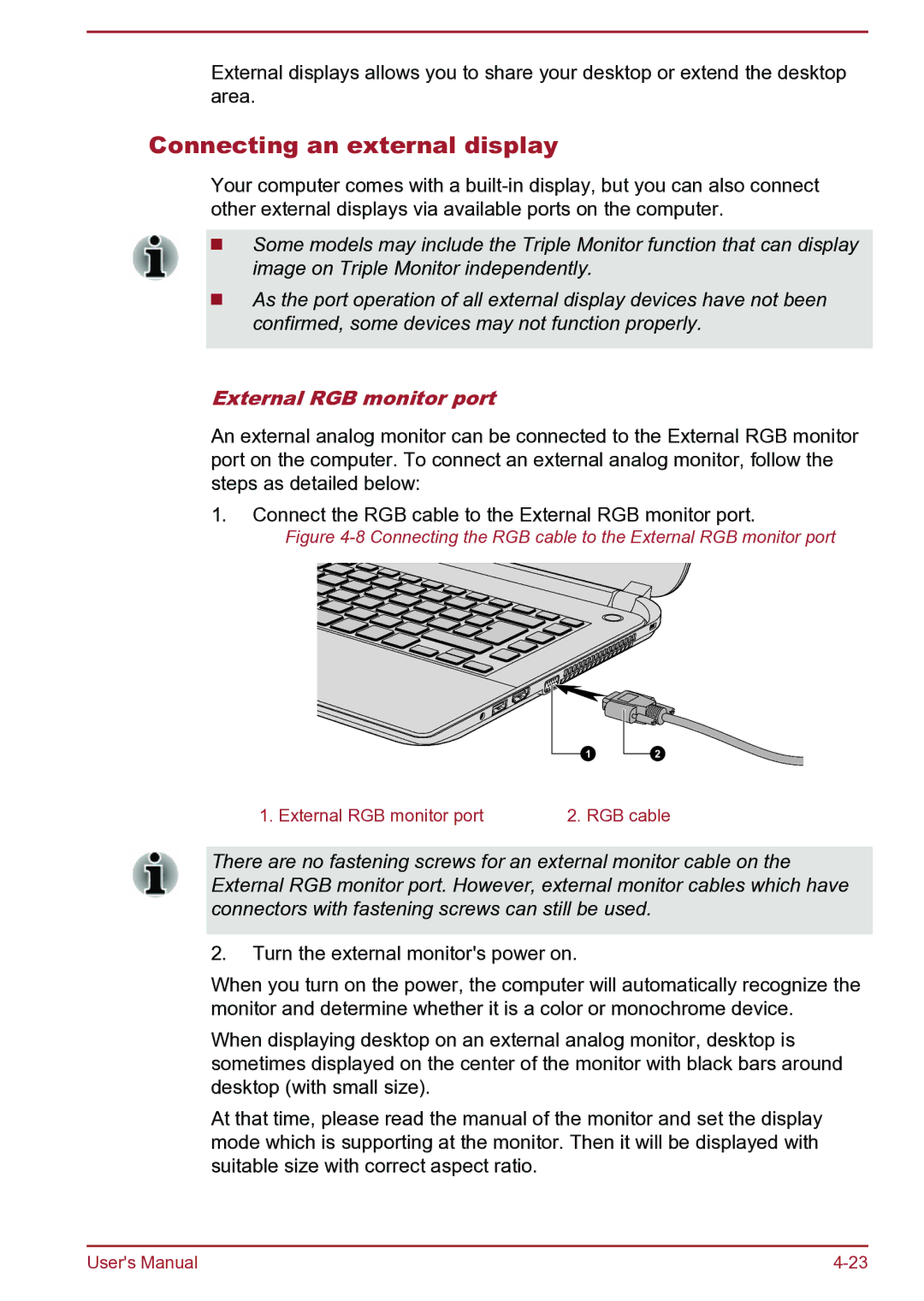 Toshiba C45Dt-B, S40D-B, S40Dt-B, S40t-B, S40-B, C45D-B, C45-B, C40t-B Connecting an external display, External RGB monitor port 