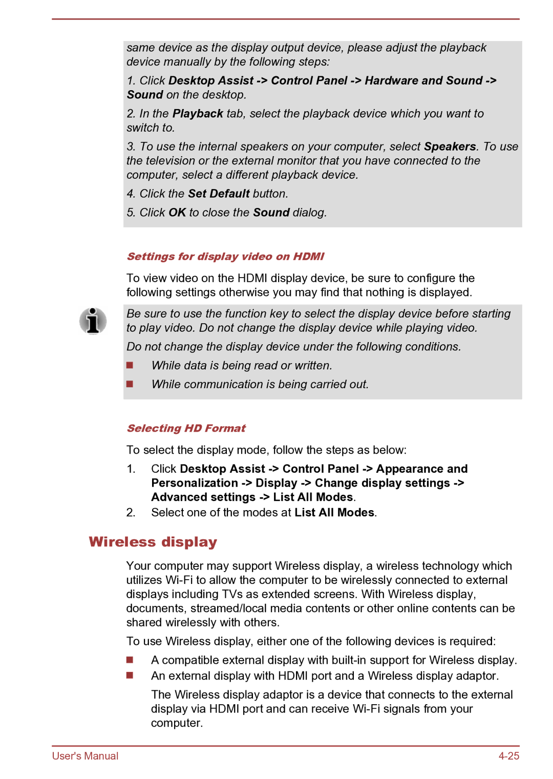 Toshiba C45t-B, S40D-B, S40Dt-B, S40t-B, S40-B, C45D-B, C45-B, C40t-B, C40-B Wireless display, Settings for display video on Hdmi 