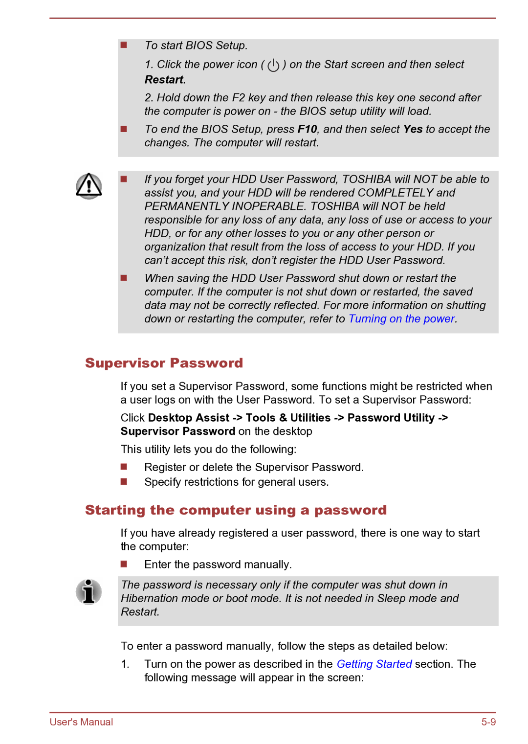 Toshiba C40t-B, S40D-B, S40Dt-B, S40t-B, S40-B, C45D-B, C45-B, C40-B Supervisor Password, Starting the computer using a password 