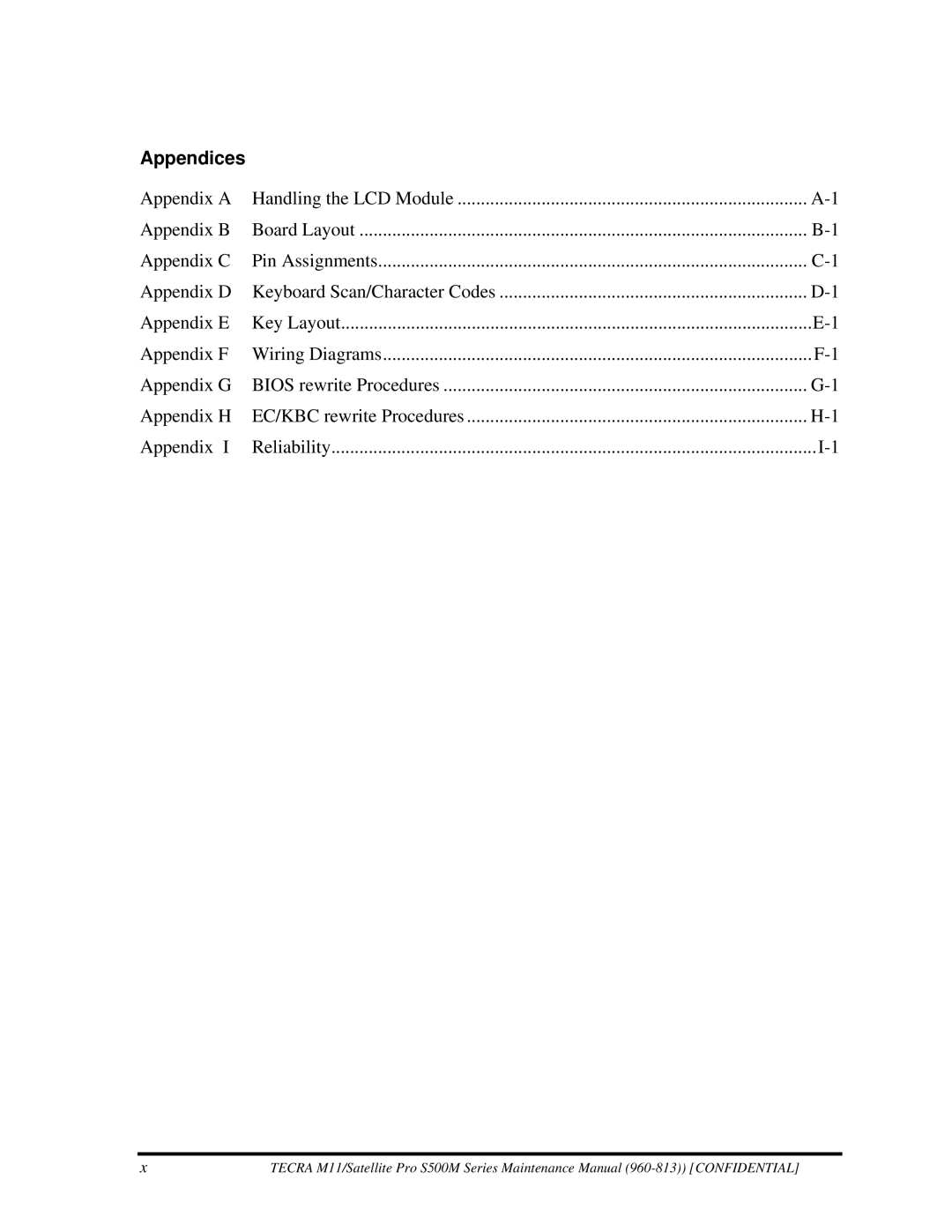 Toshiba S500M manual Appendices 