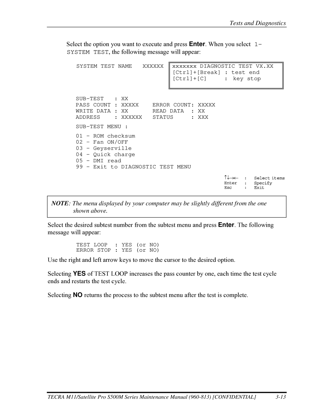 Toshiba S500M manual System Test Name 