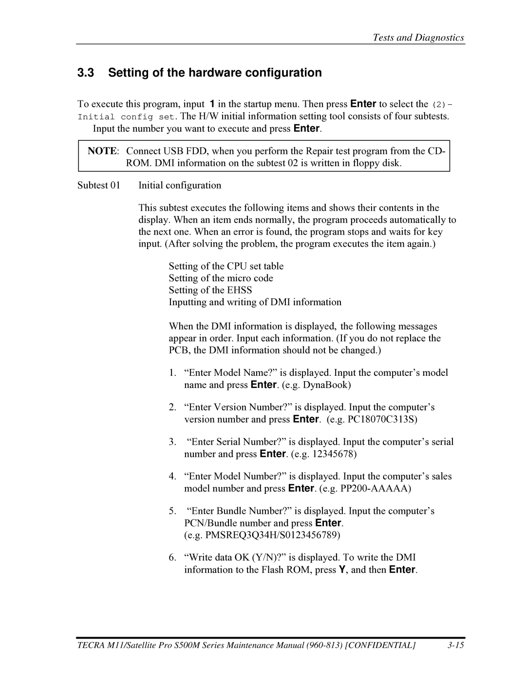 Toshiba S500M manual Setting of the hardware configuration 