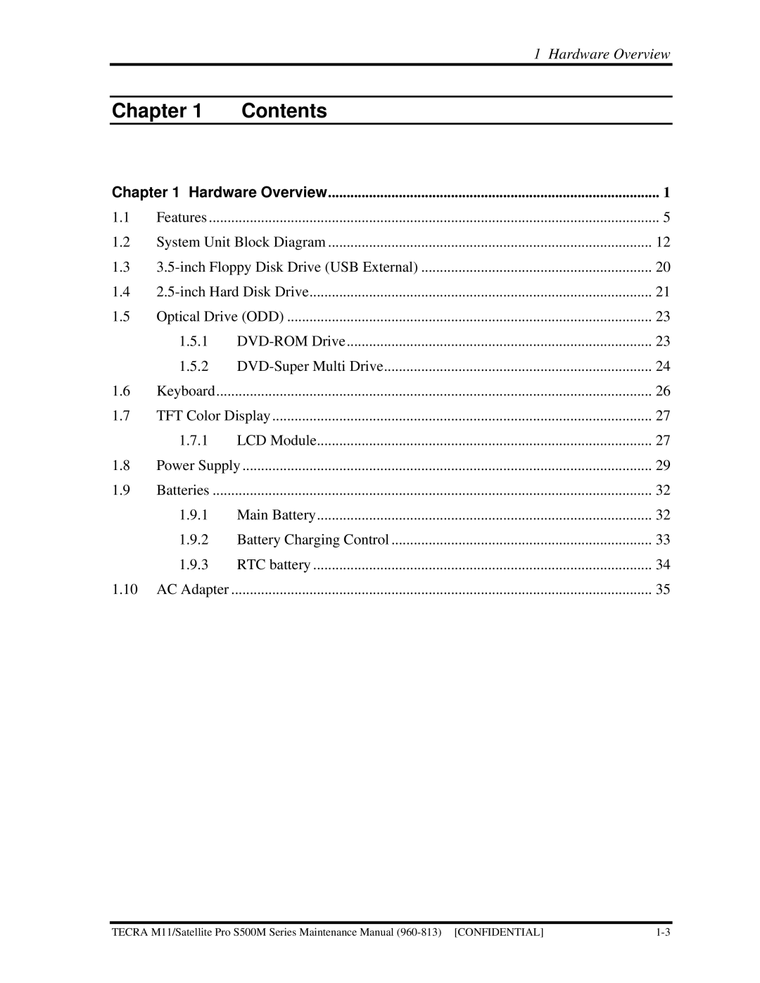 Toshiba S500M manual Chapter Contents 