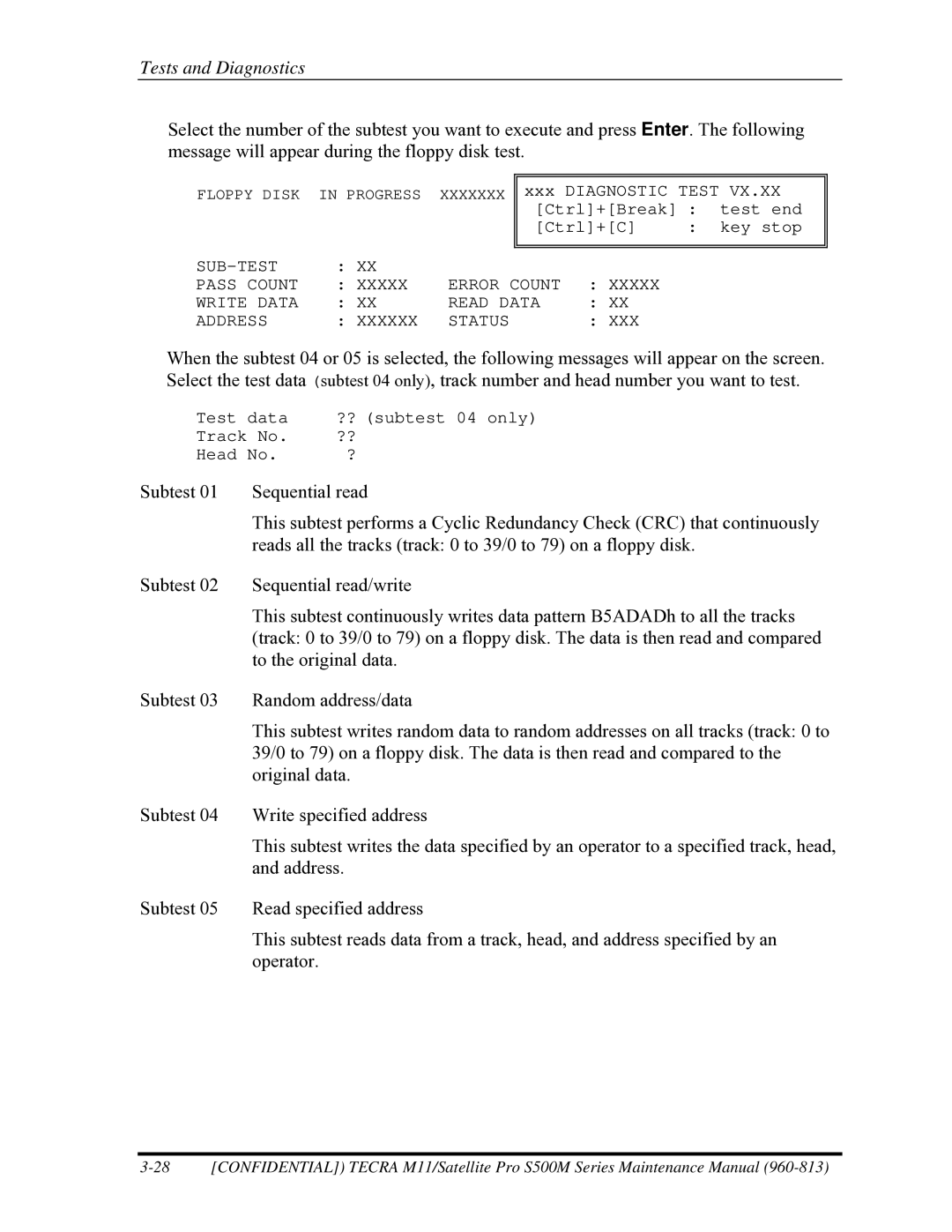 Toshiba S500M manual Test data ?? subtest 04 only Track No Head No 