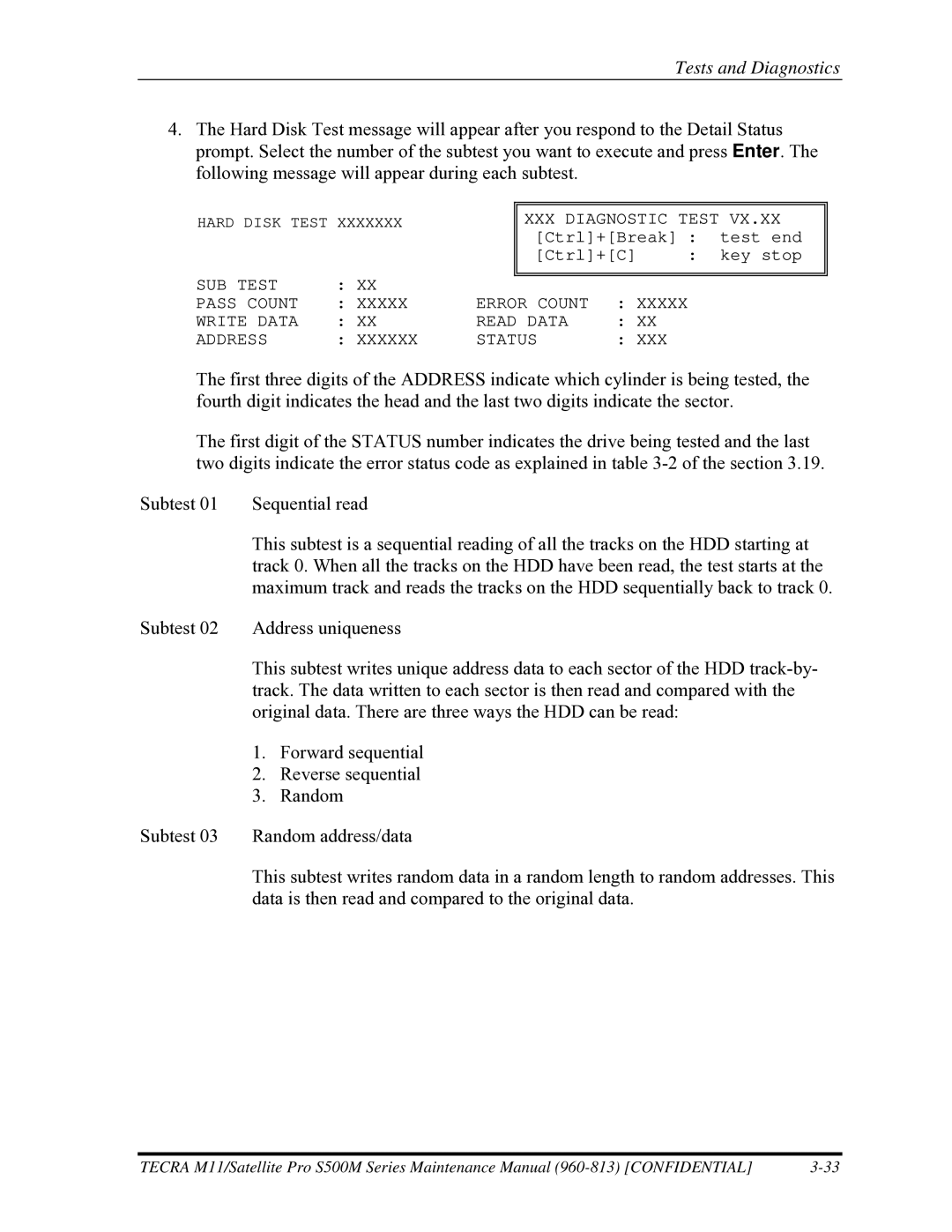 Toshiba S500M manual XXX Diagnostic Test 