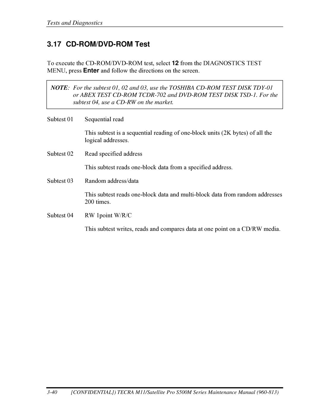 Toshiba S500M manual CD-ROM/DVD-ROM Test 