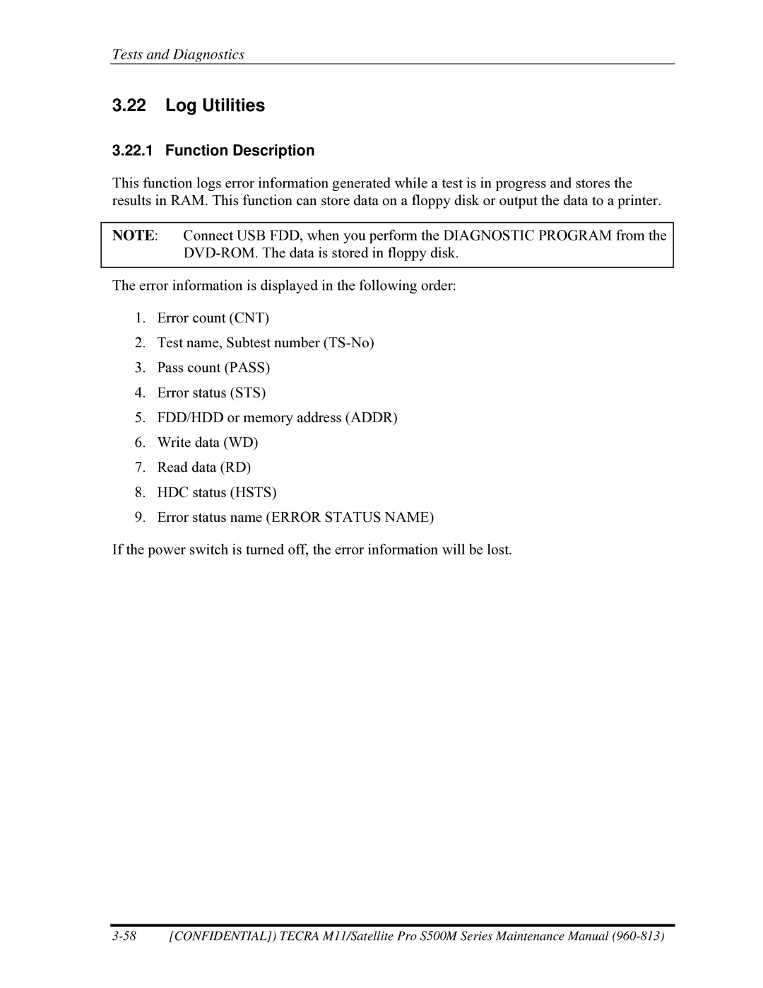 Toshiba S500M manual Log Utilities 