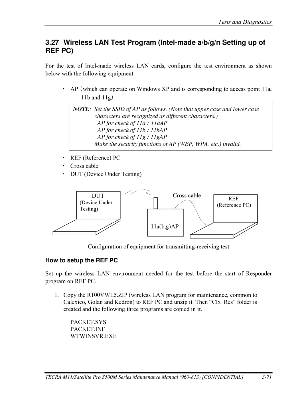 Toshiba S500M manual Wireless LAN Test Program Intel-made a/b/g/n Setting up, How to setup the REF PC 