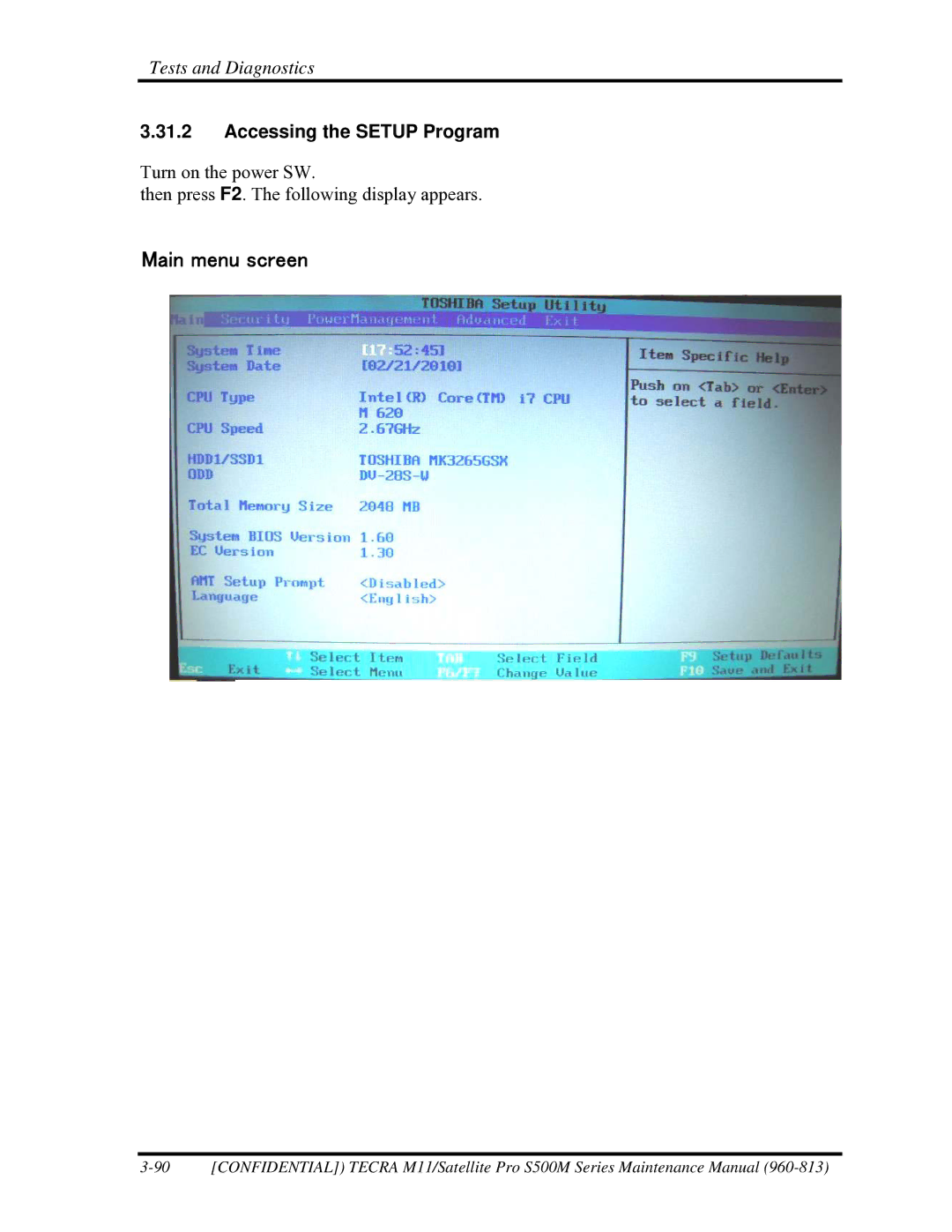 Toshiba S500M manual Accessing the Setup Program 