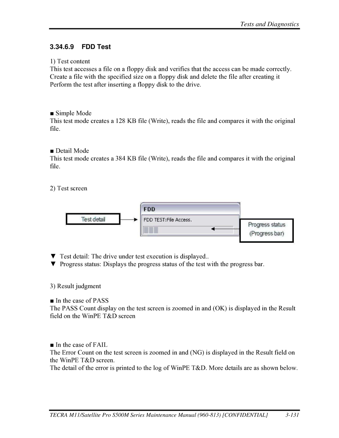 Toshiba S500M manual FDD Test 